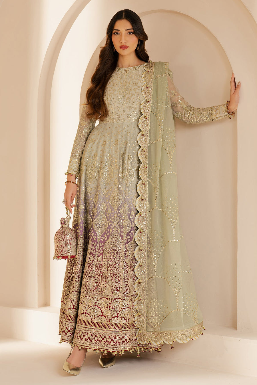 Embroidered Chiffon 3-Piece Wedding Formal Suit with Organza Dupatta