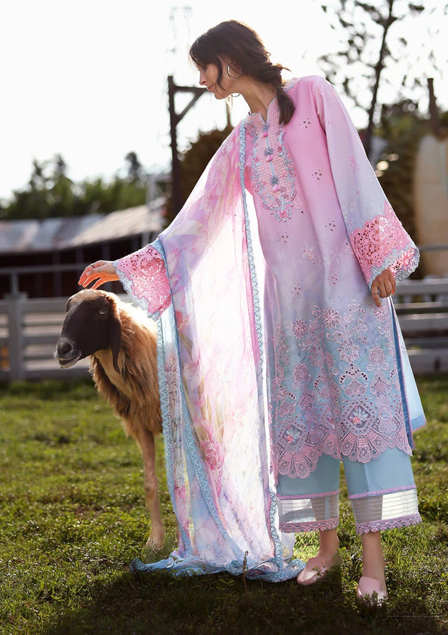 Faint Blossom Ombre Chikankari Lawn Suit with Digital Printed Chiffon Dupatta - Pehnaawaa