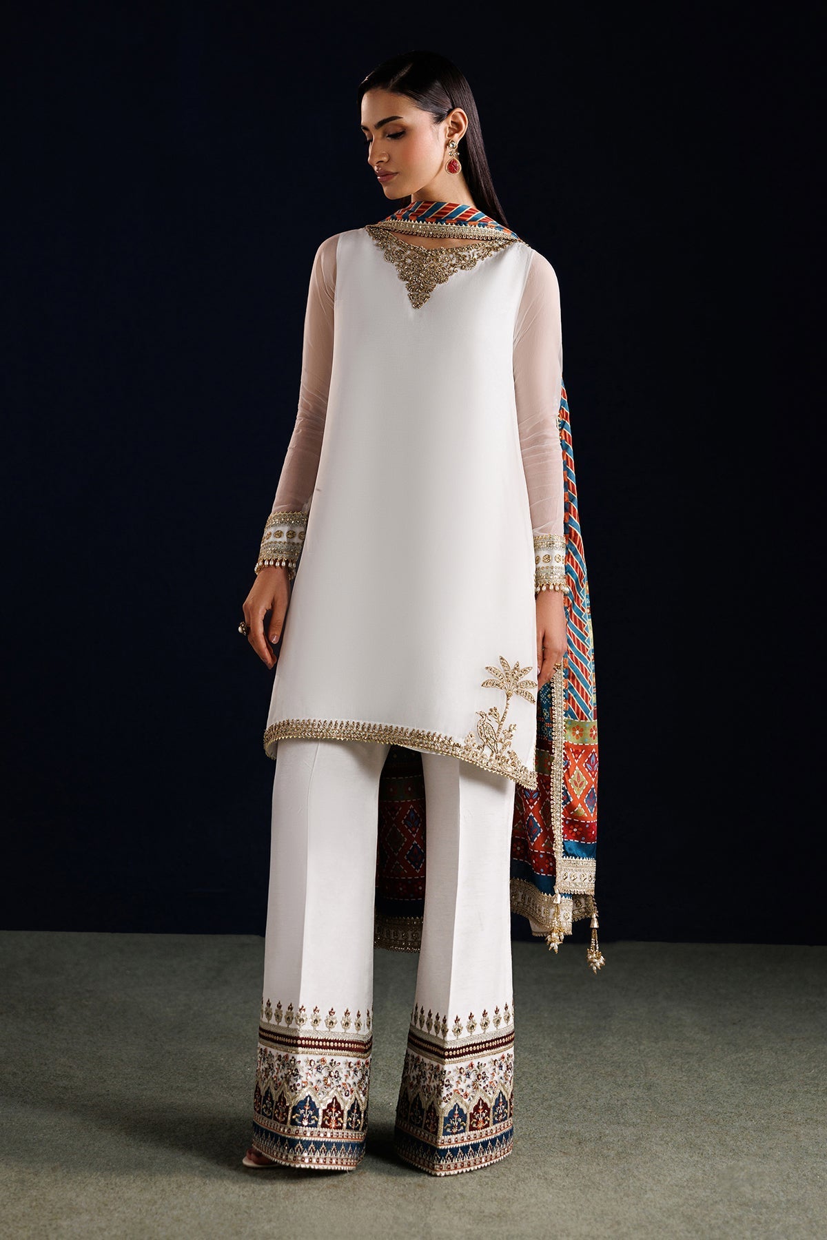 Embroidered Chiffon 3-Piece Formal Suit with Katan Silk Dupatta