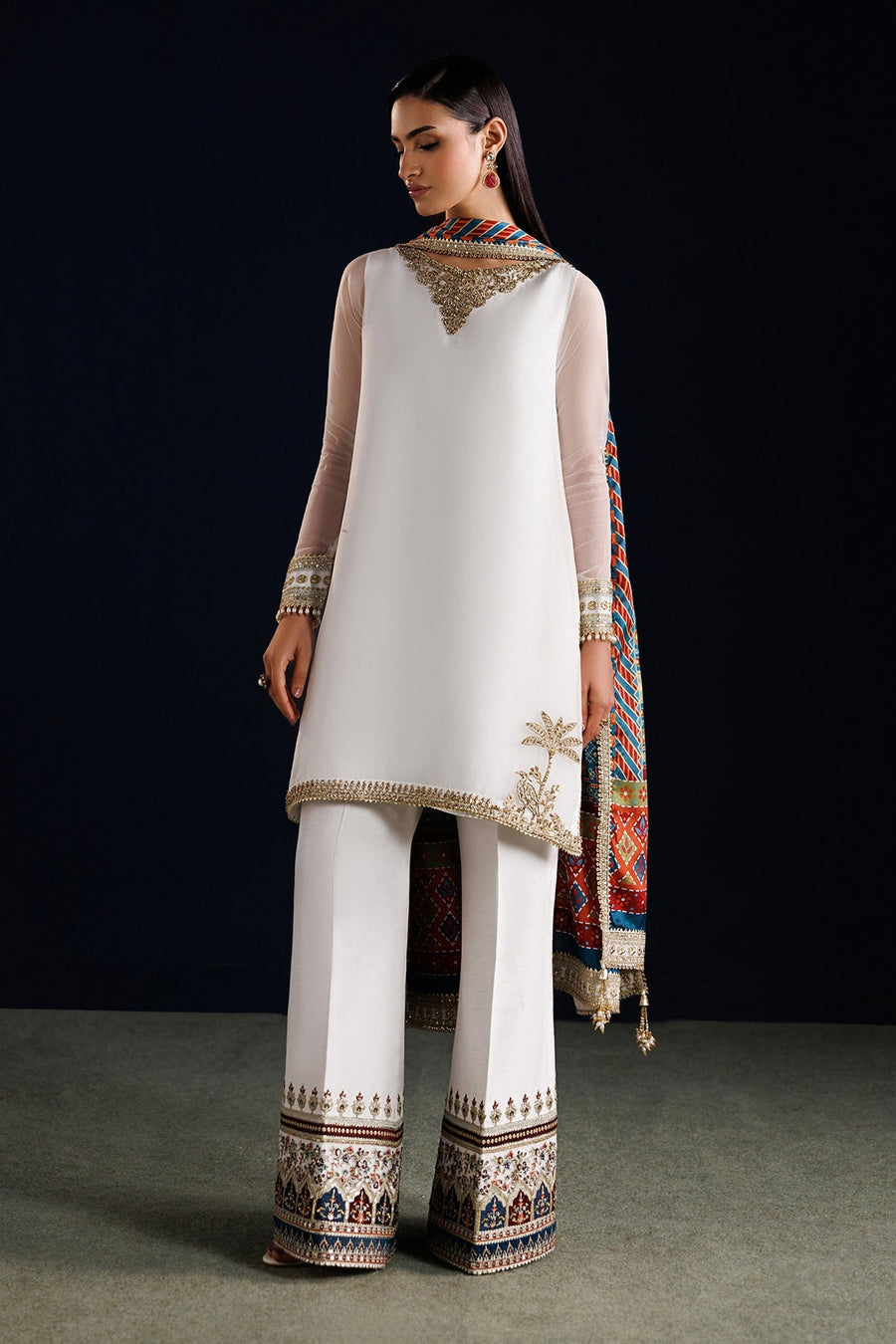 Embroidered Chiffon 3-Piece Formal Suit with Katan Silk Dupatta