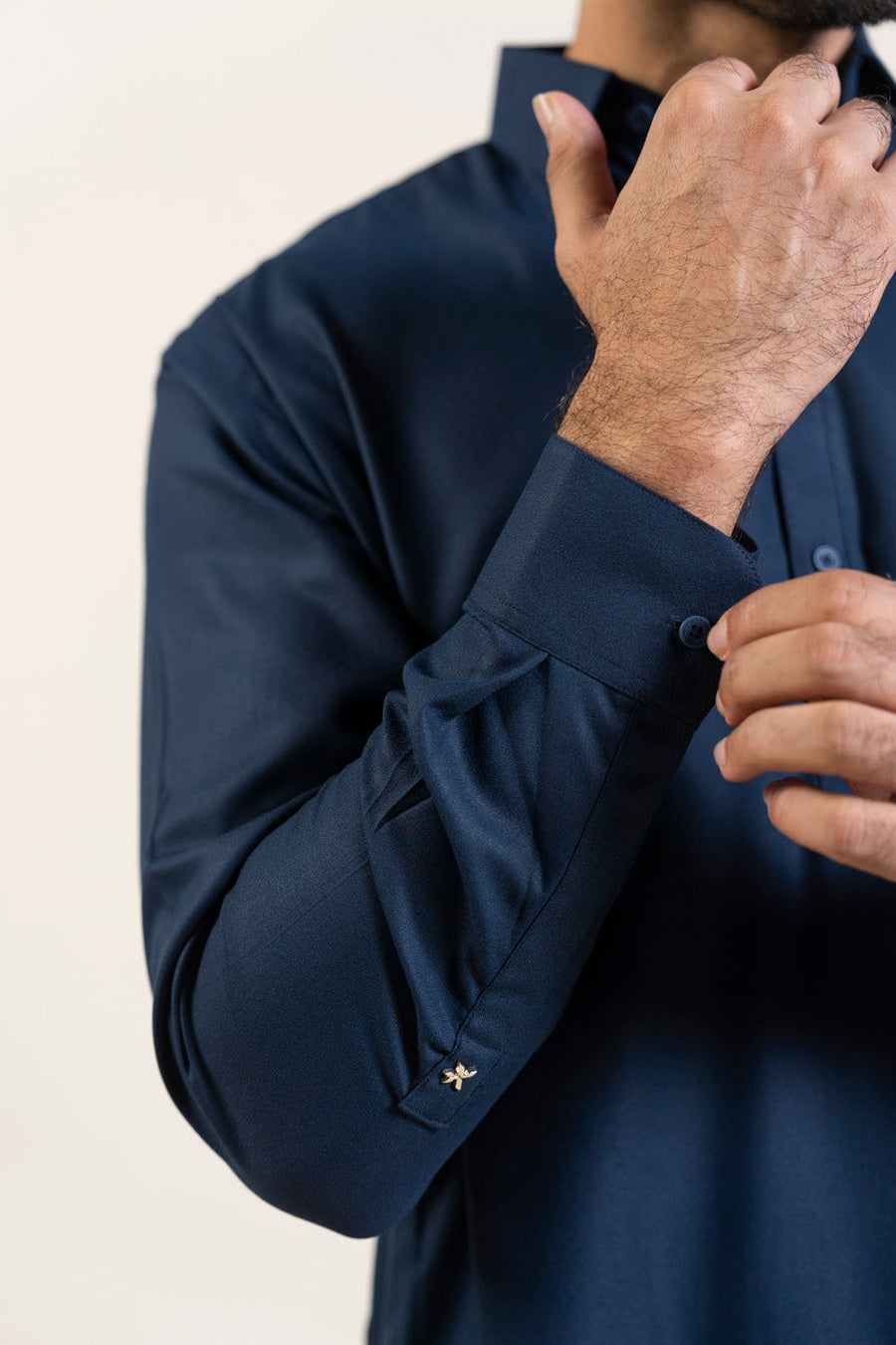 Midnight Navy Blended Cotton 2-Piece Kurta | Classic Collar