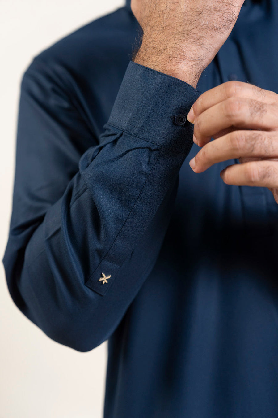 Midnight Navy Silk 2-Piece Kurta Set | Collar Button Front