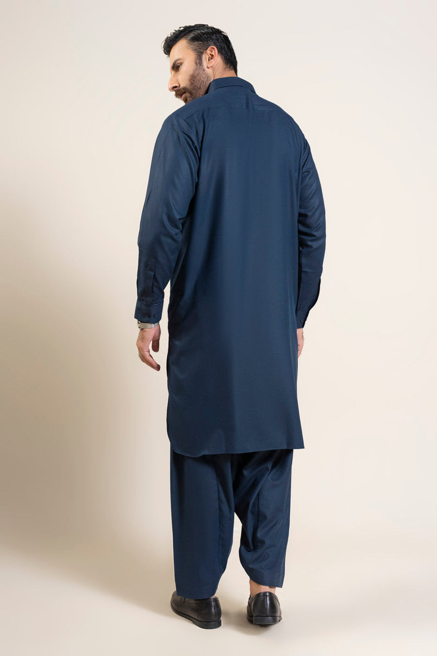 Midnight Navy Silk 2-Piece Kurta Set | Collar Button Front