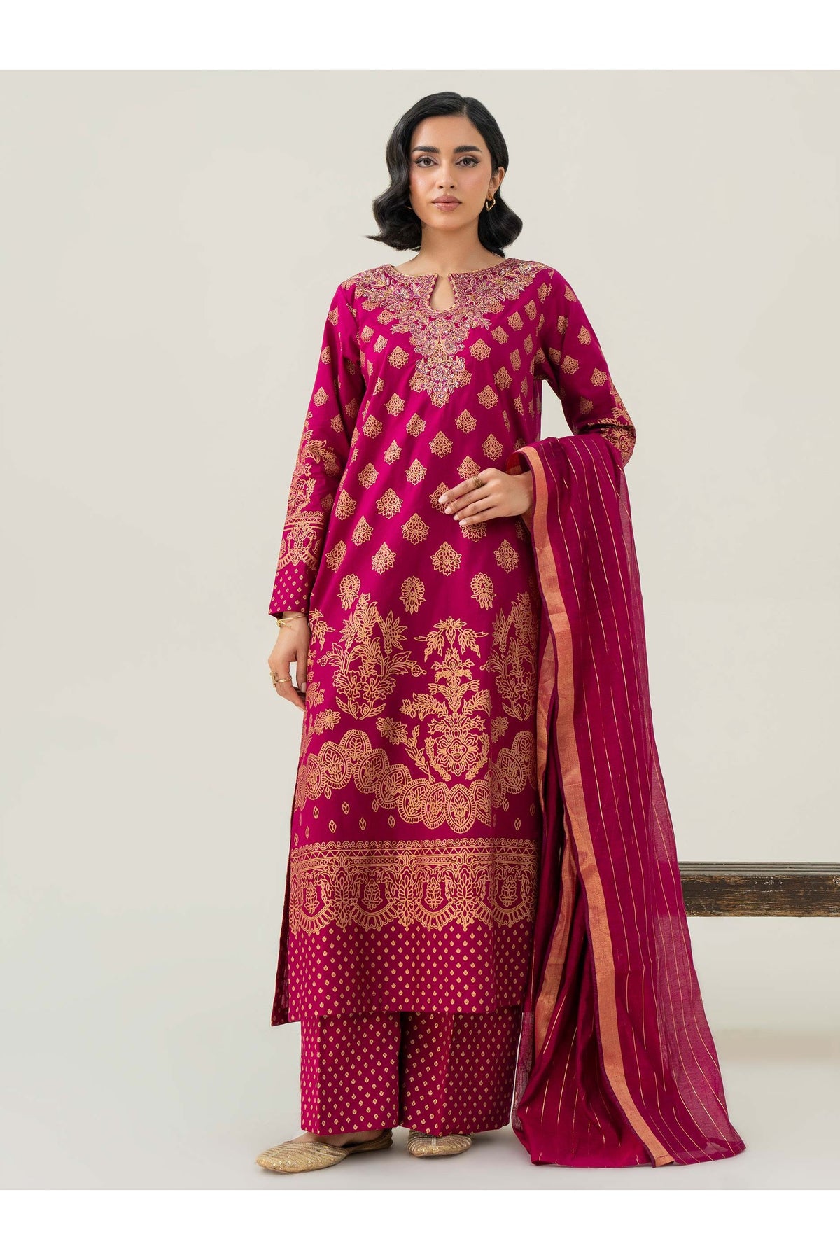 Embroidered 3-Piece Lawn Suit – Red