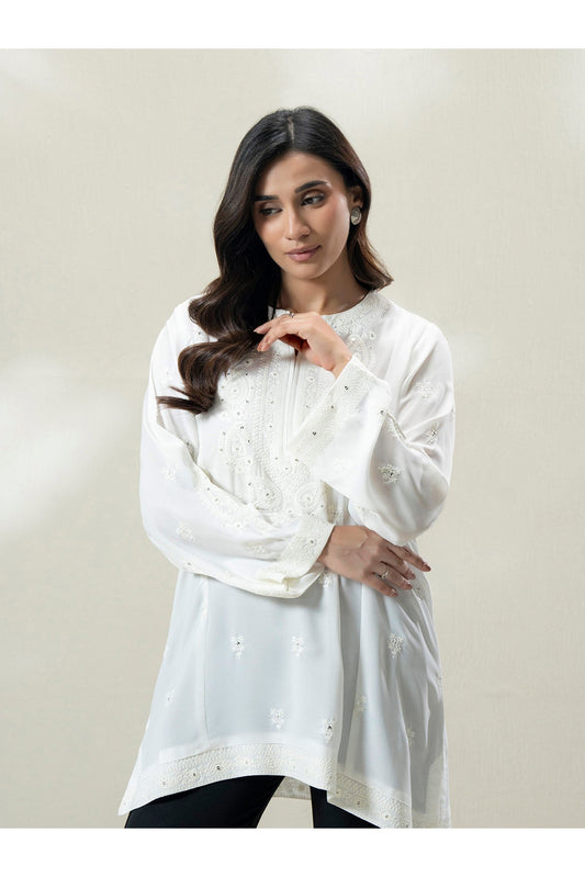 Off-White Grip Fabric 2-Piece Kurti | Cutdana & Resham Embroidery