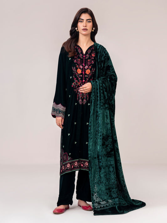 3 Piece Velvet Suit- Embroidered (Pret) - Pehnaawaa