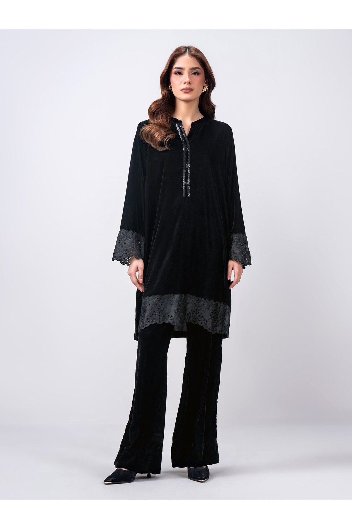 Midnight Velvet 2-Piece Suit | Schiffli Silk Embroidery