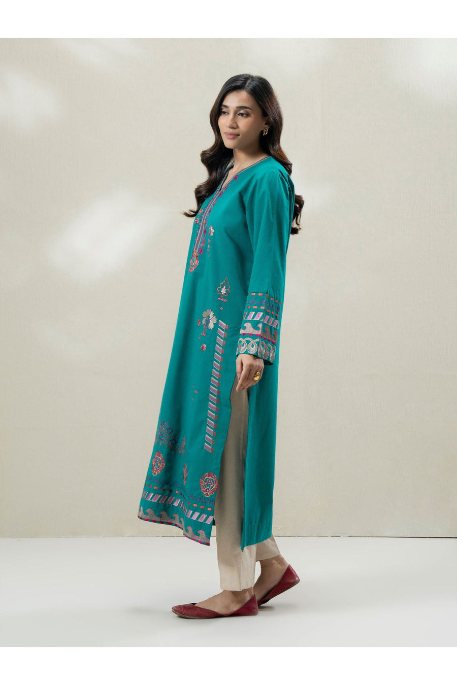 Teal Viscose 2-Piece Kurta | Resham Embroidery & Patchwork