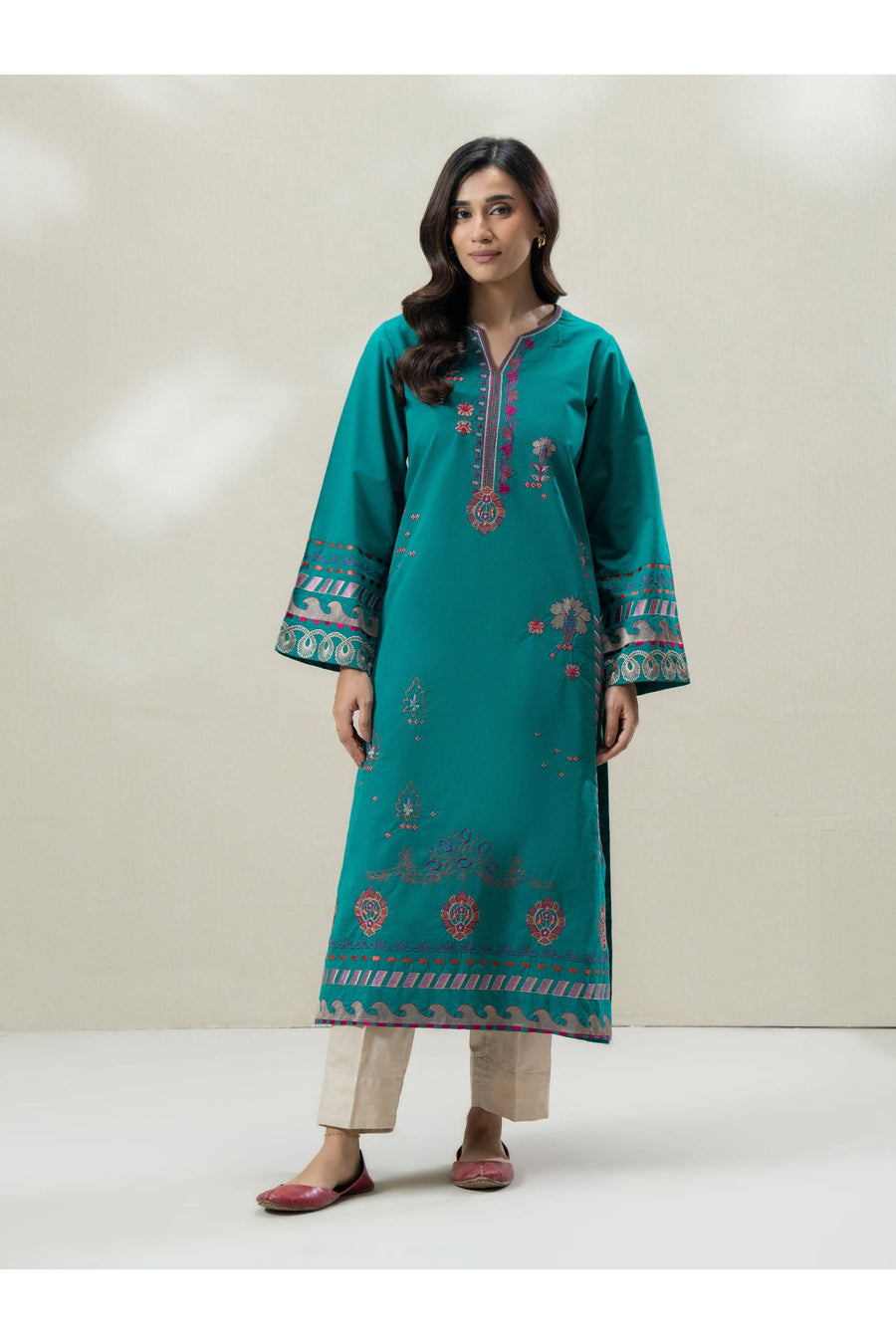 Teal Viscose 2-Piece Kurta | Resham Embroidery & Patchwork