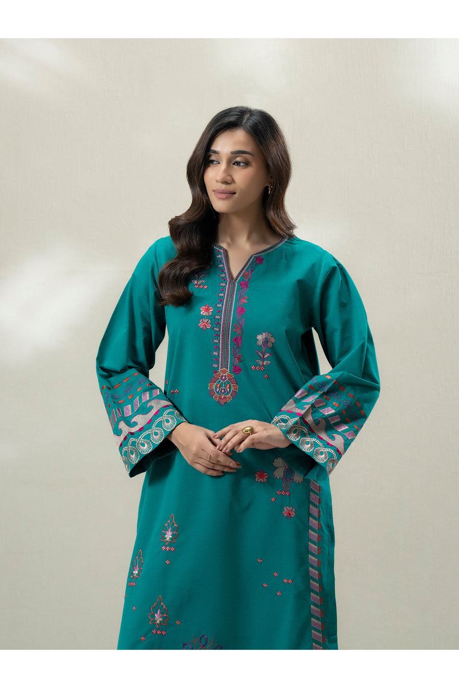 Teal Viscose 2-Piece Kurta | Resham Embroidery & Patchwork