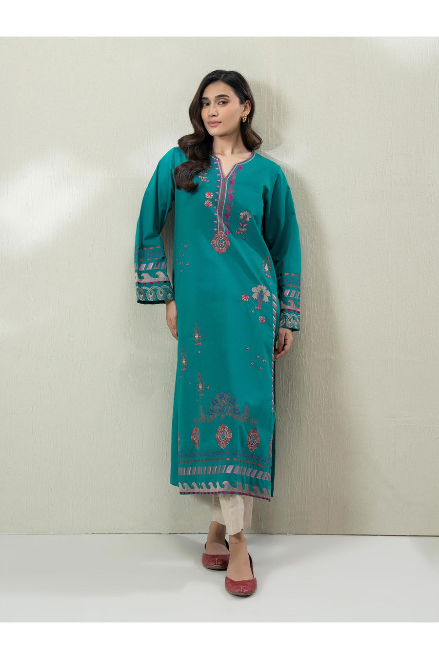 Teal Viscose 2-Piece Kurta | Resham Embroidery & Patchwork