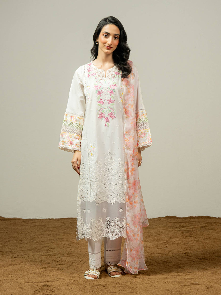 3 Piece Cambric Suit-Embroidered (Pret) - Pehnaawaa