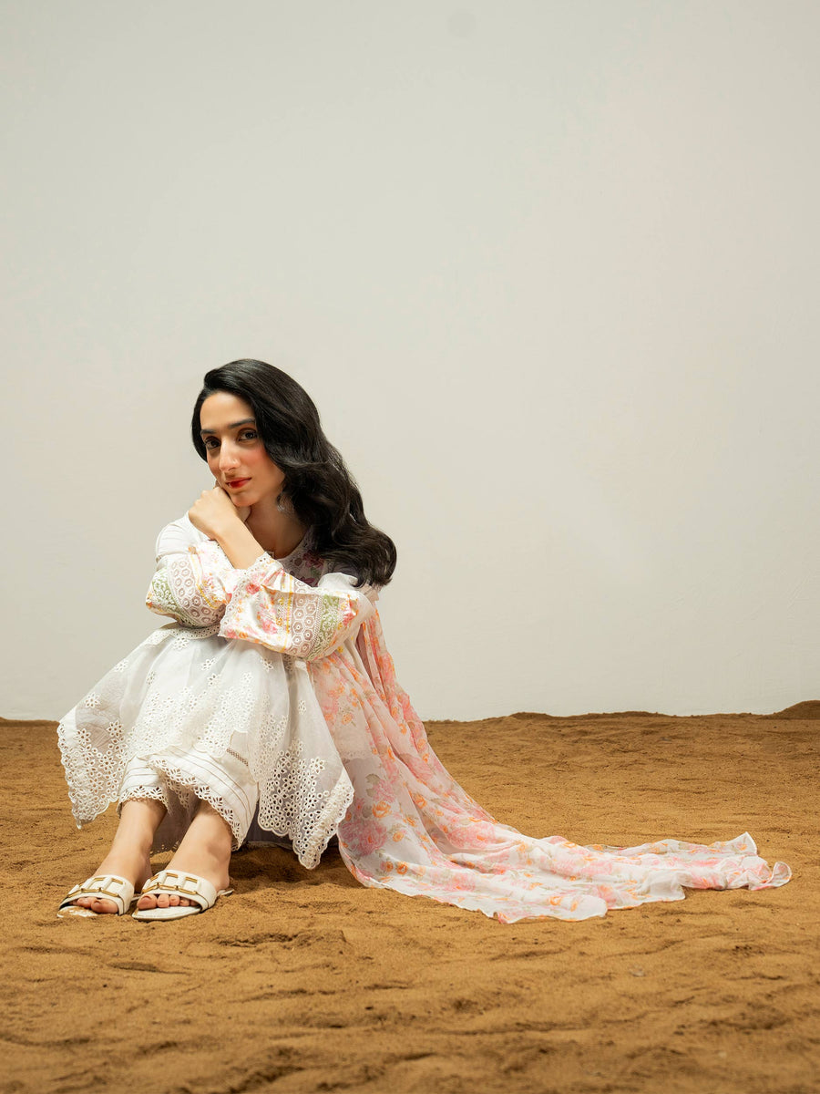 3 Piece Cambric Suit-Embroidered (Pret) - Pehnaawaa
