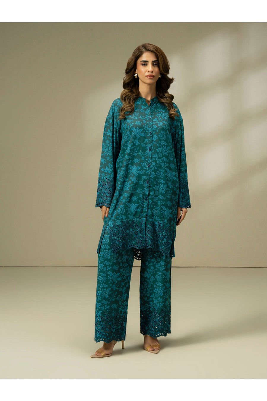 Linen Embroidered 2 Piece Casual Suit Set