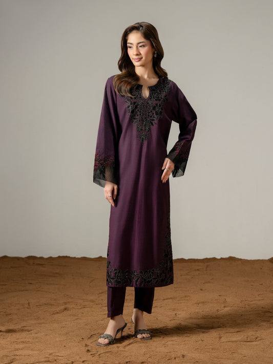 2 Piece Yarn Dyed Suit-Embroidered (Pret) - Pehnaawaa