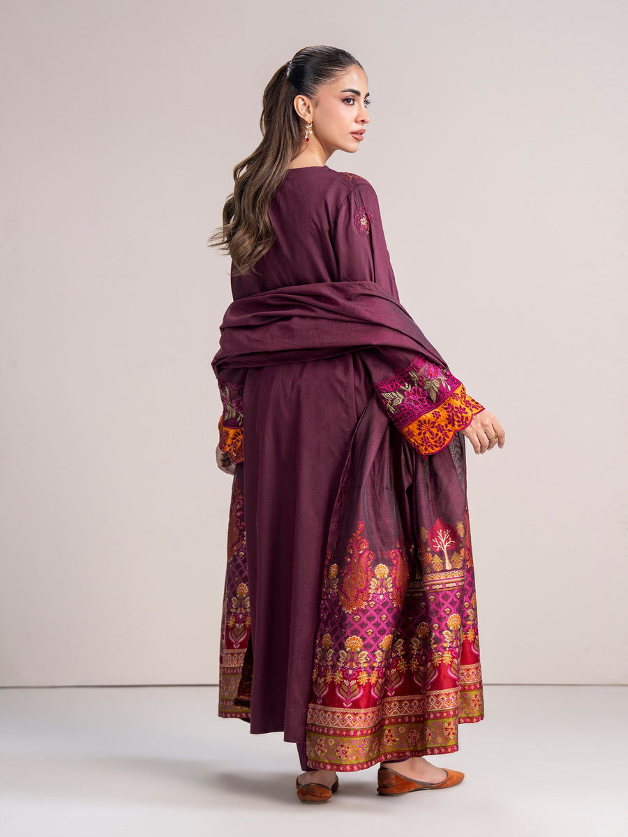 3 Piece Raw Silk Suit- Embroidered (Pret) - Pehnaawaa