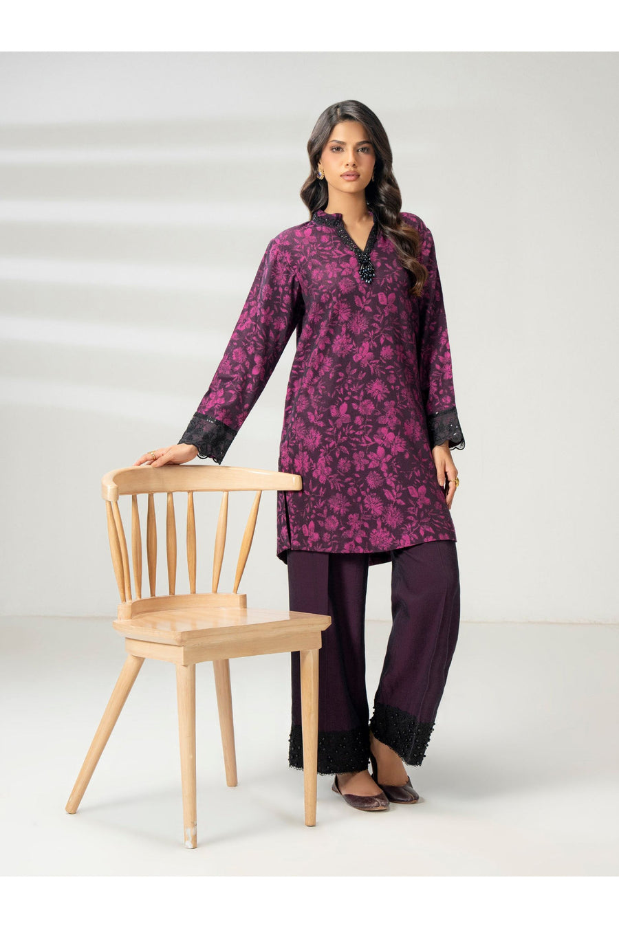 Embroidered 2 Piece Jacquard Suit Set