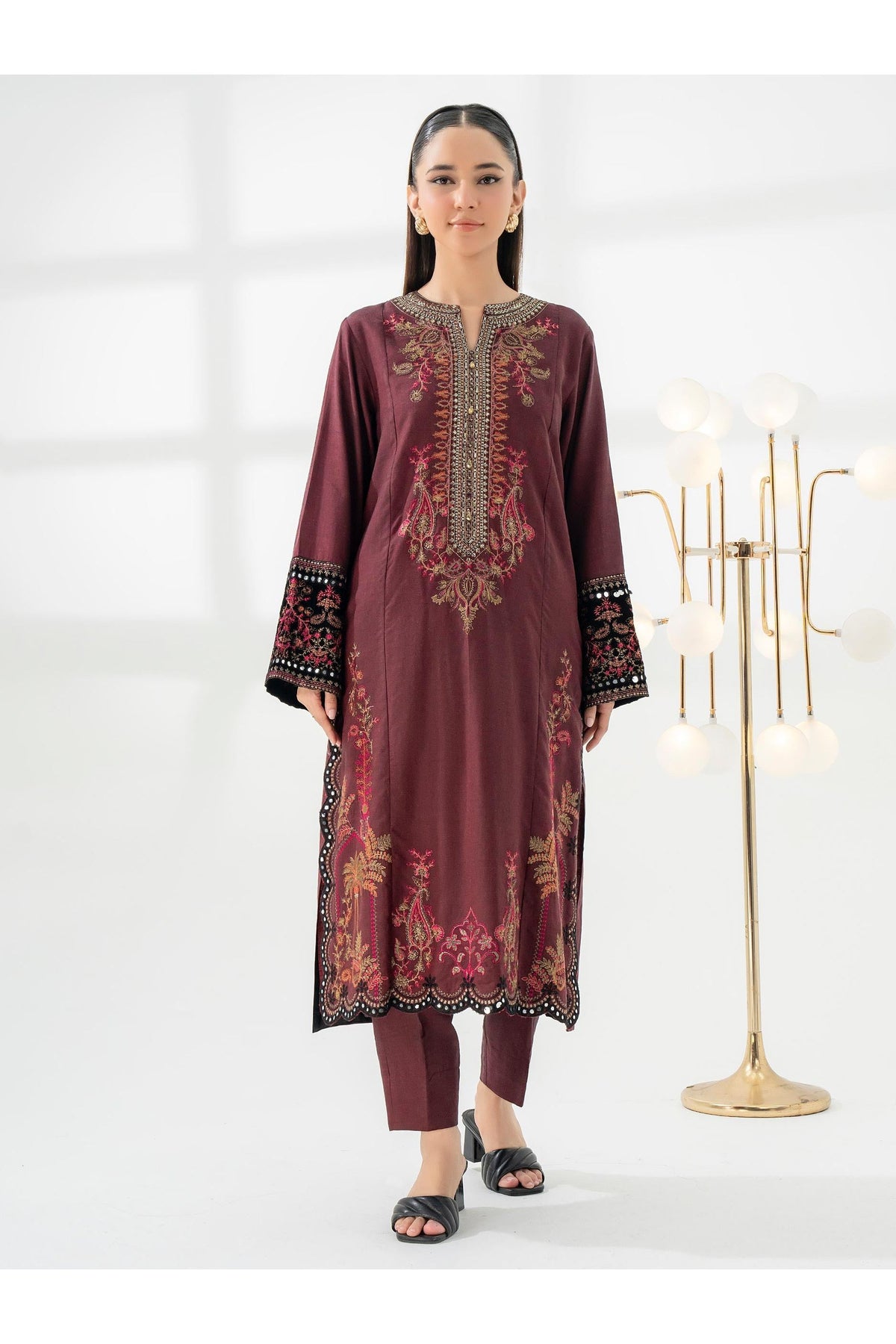 Stylish 2 Piece Yarn Dyed Embroidered Suit