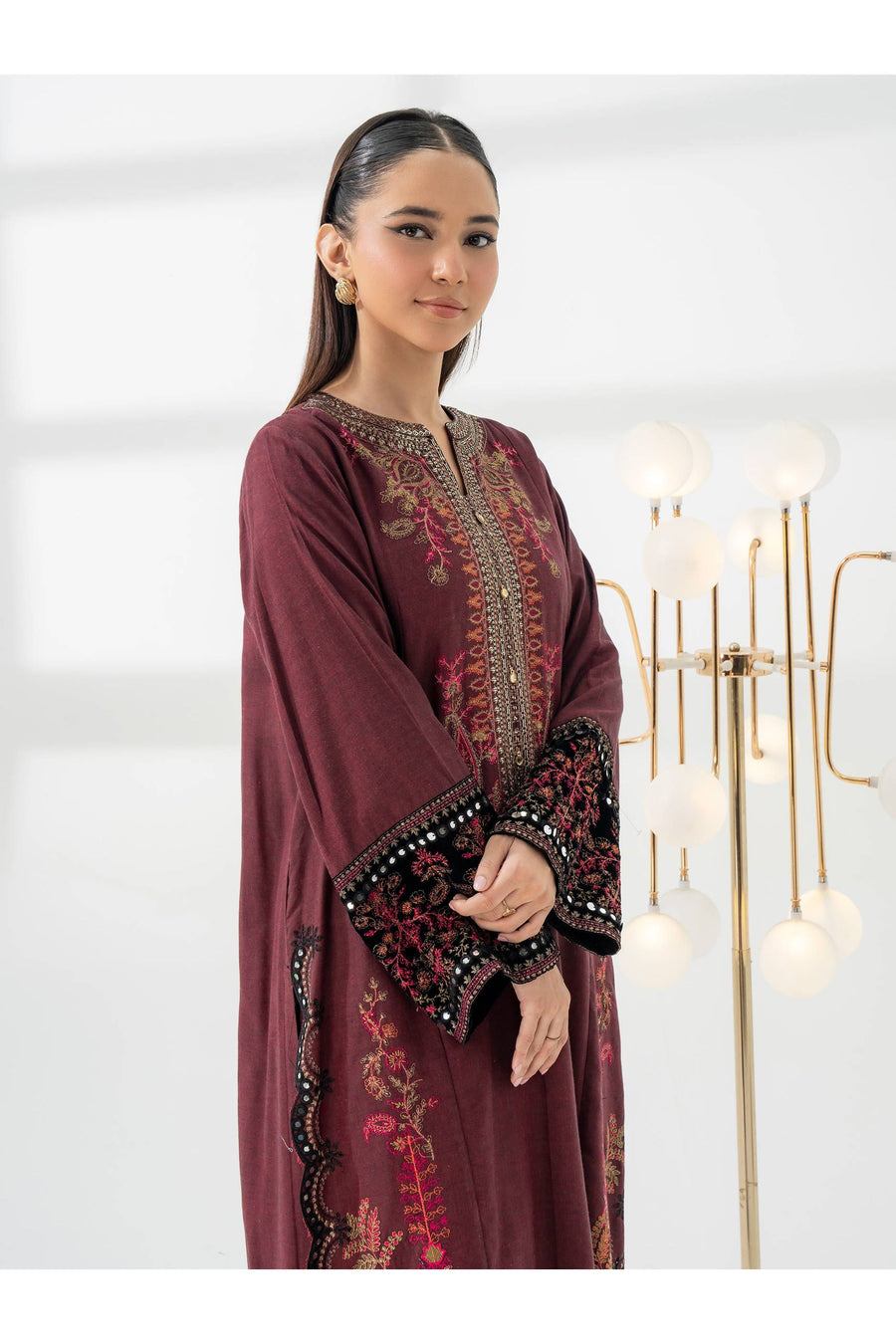 Stylish 2 Piece Yarn Dyed Embroidered Suit