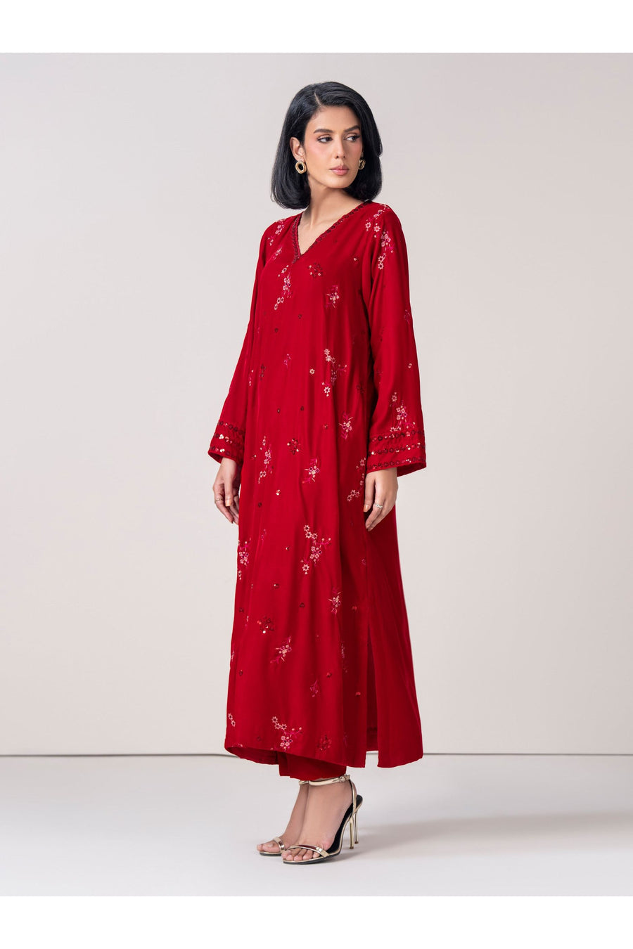 Crimson Viscose 2-Piece Salwar Kameez | Floral Resham Embroidery