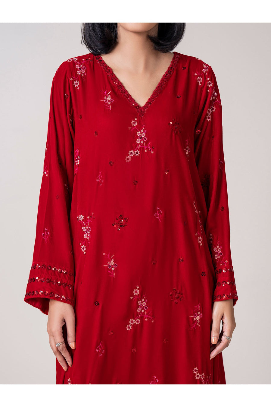 Crimson Viscose 2-Piece Salwar Kameez | Floral Resham Embroidery