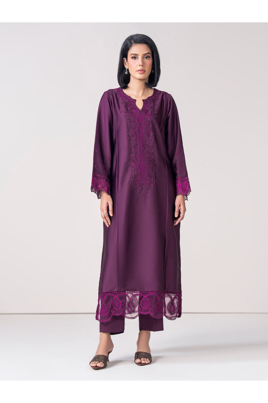 Plum Silk Organza 3-Piece Suit | Resham & Patchwork