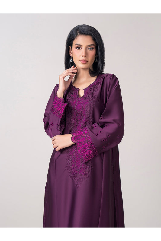 Plum Silk Organza 3-Piece Suit | Resham & Patchwork