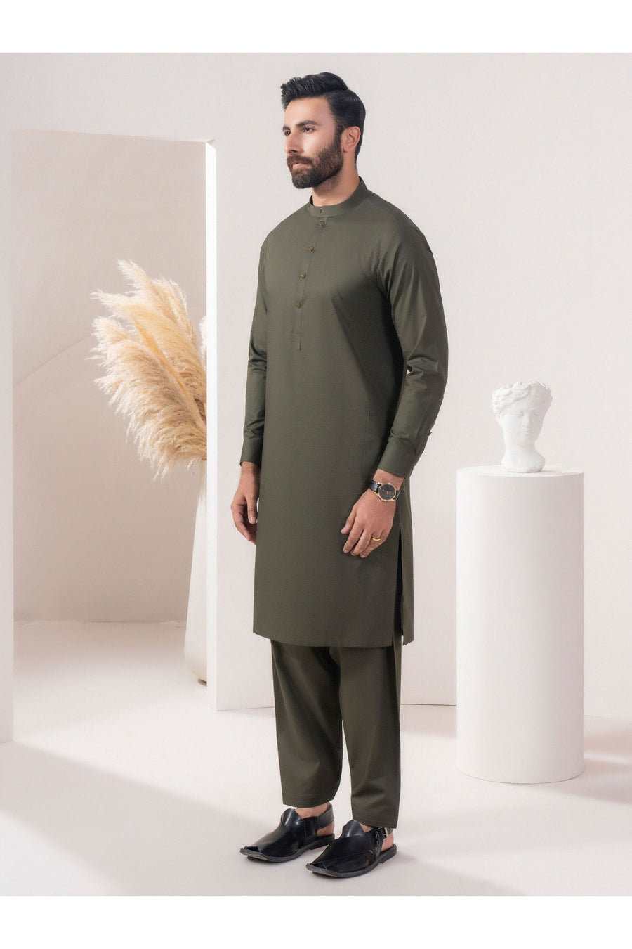 Men's Deep Green Cotton Suit For Elegant Style And Comfort