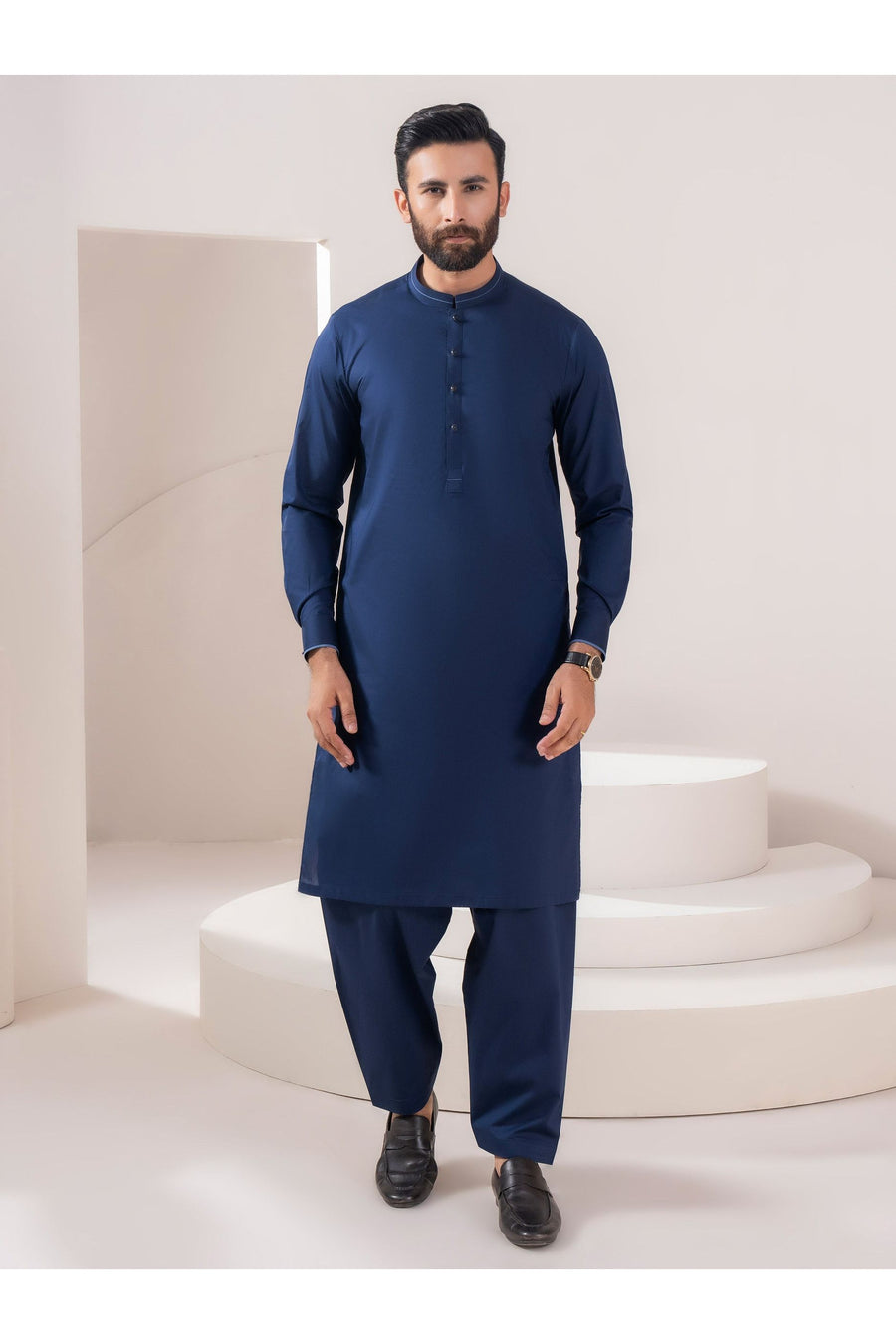 Two Piece Mens Cotton Suit In Navy For Elegant Everyday Wear