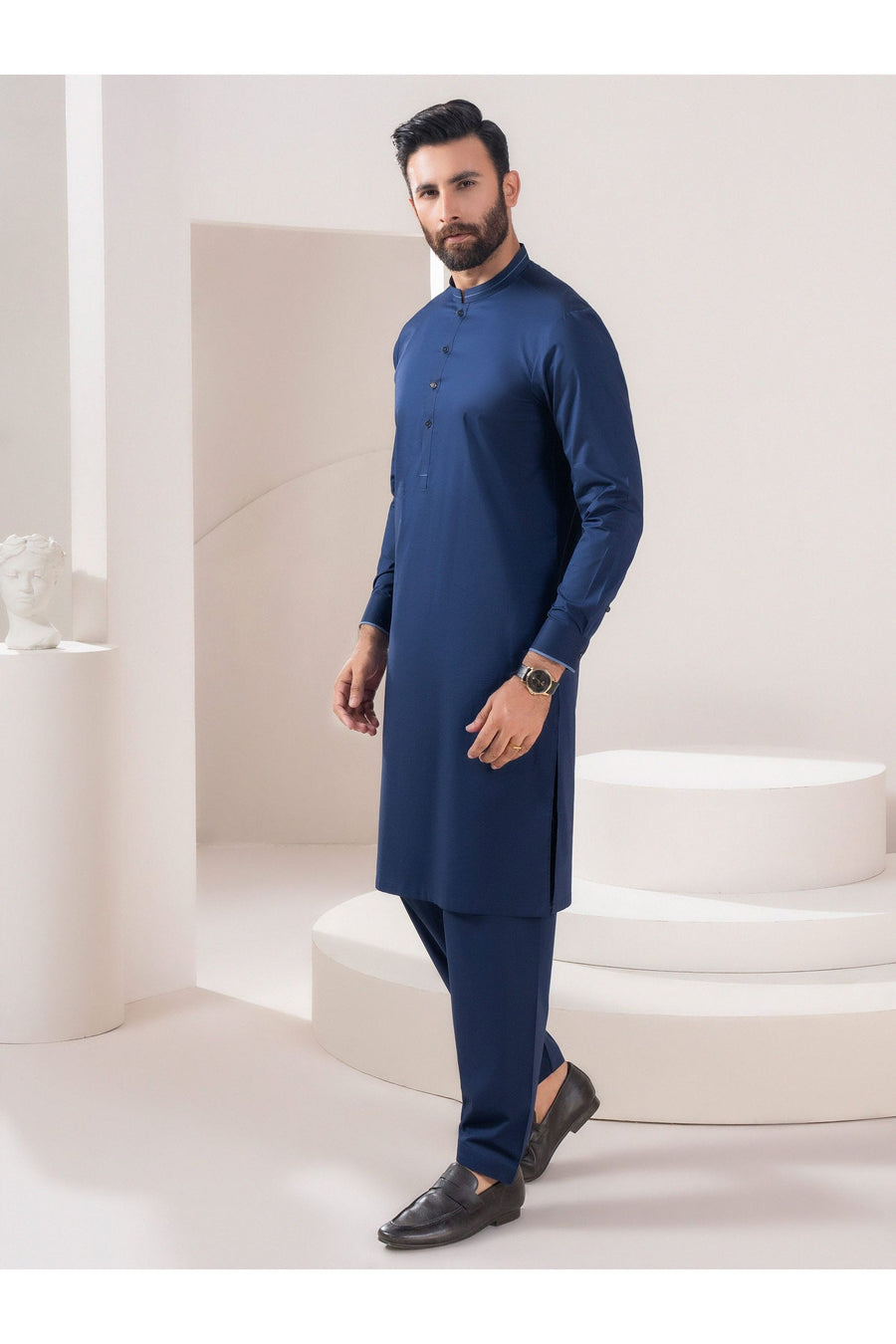 Two Piece Mens Cotton Suit In Navy For Elegant Everyday Wear