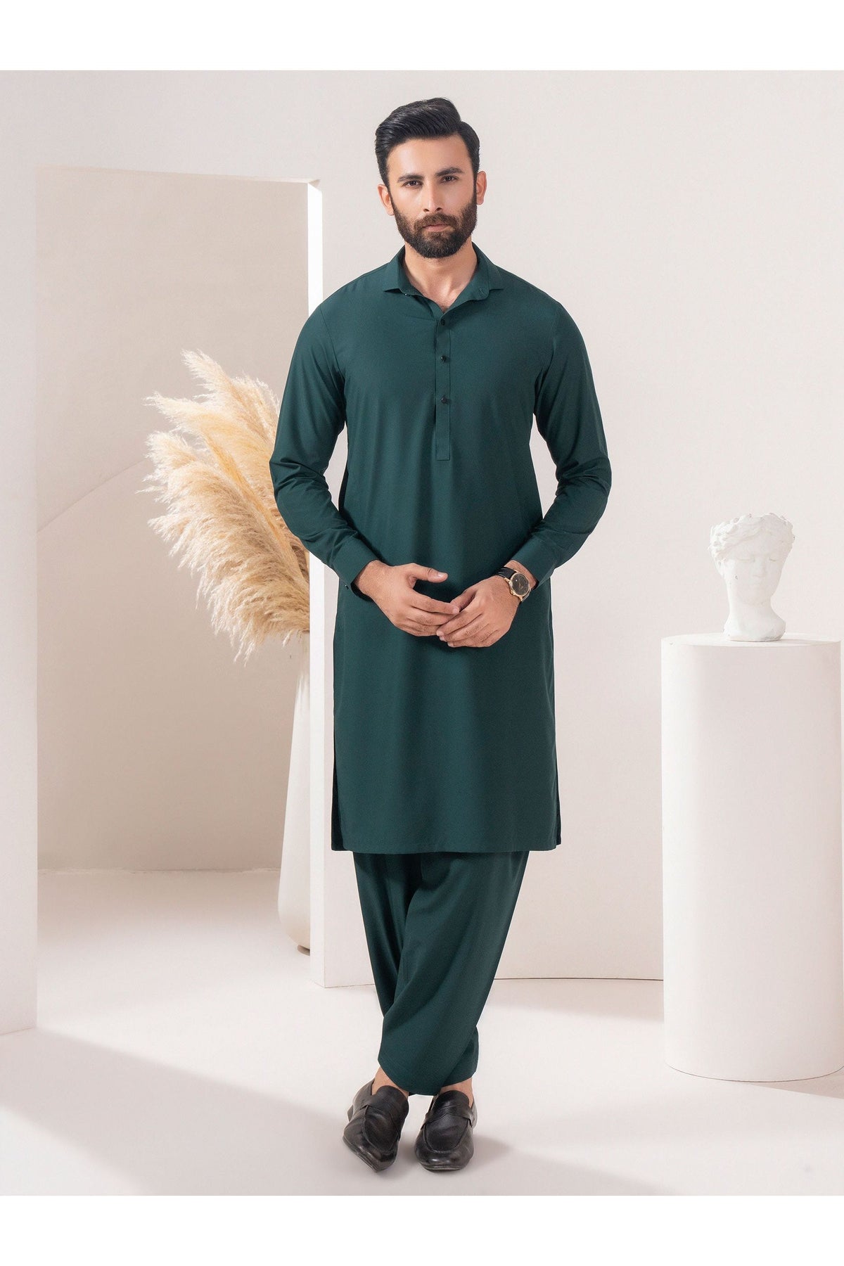 Emerald Cotton 2-Piece Kurta Suit | Button-Front Minimalist
