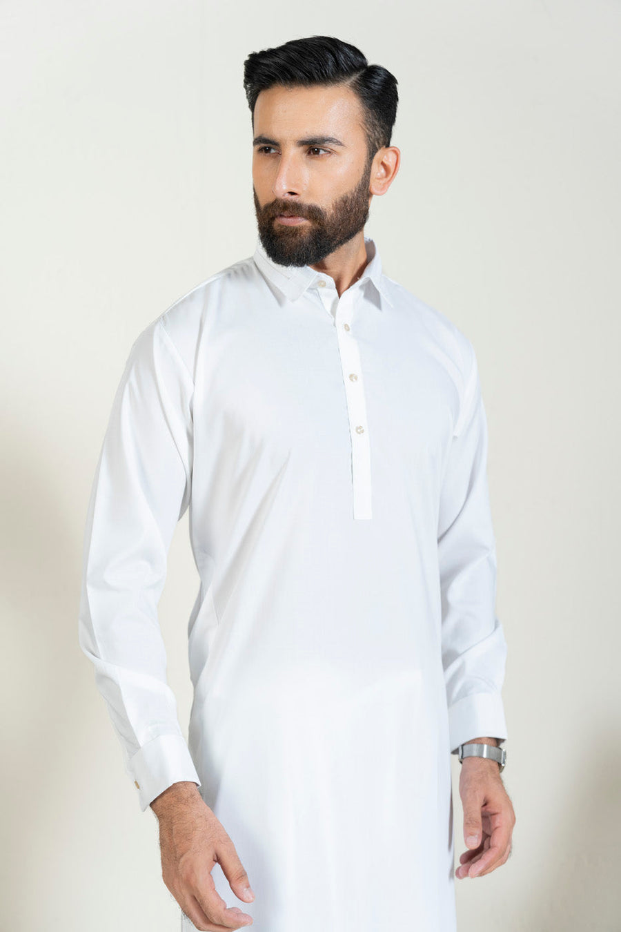 Off-White Silk Blend 2-Piece Kurta | Classic Shirt Collar