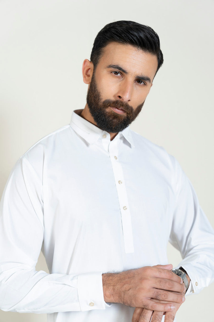 Off-White Silk Blend 2-Piece Kurta | Classic Shirt Collar
