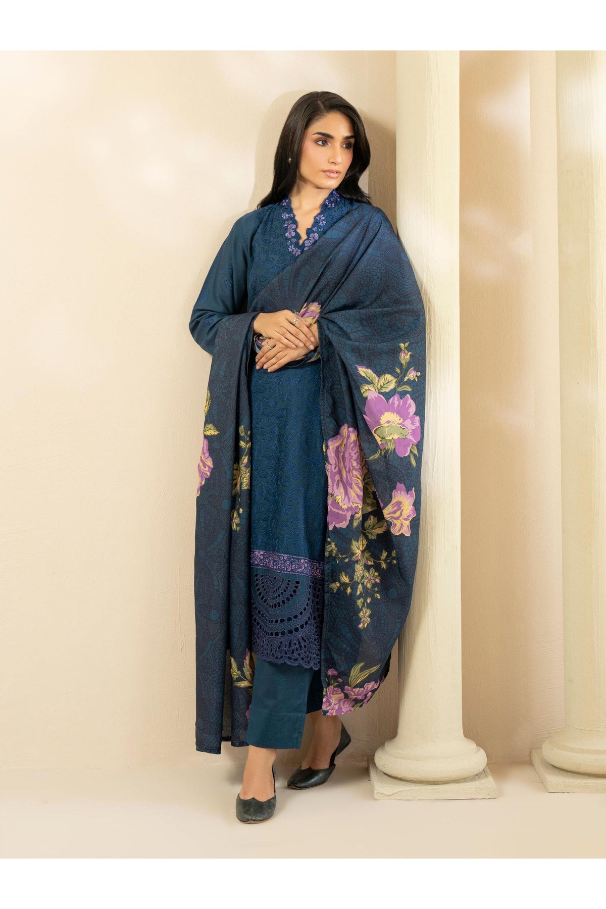 Dobby Cotton 3-Piece Embroidered Suit | With Dupatta