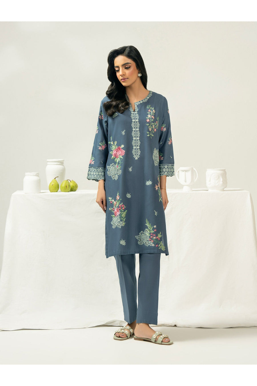 Embroidered 2 Piece Dobby Suit for Every Day