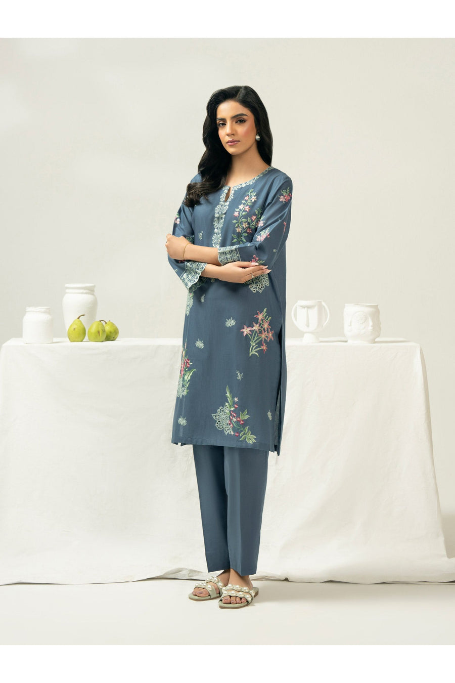 Embroidered 2 Piece Dobby Suit for Every Day