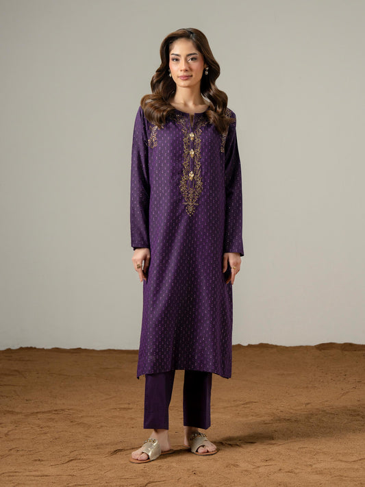 2 Piece Jacquard Suit-Embroidered (Pret) - Pehnaawaa