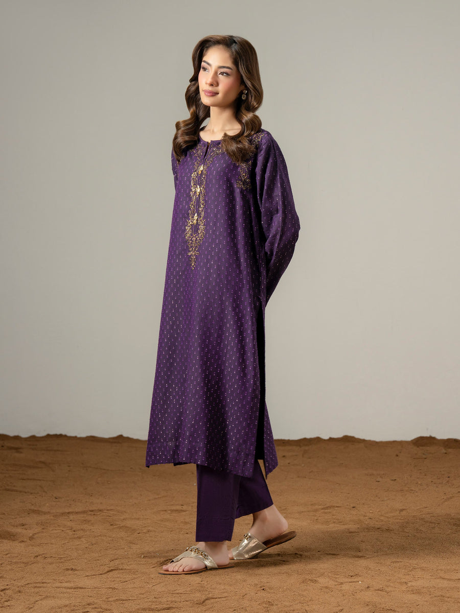 2 Piece Jacquard Suit-Embroidered (Pret) - Pehnaawaa