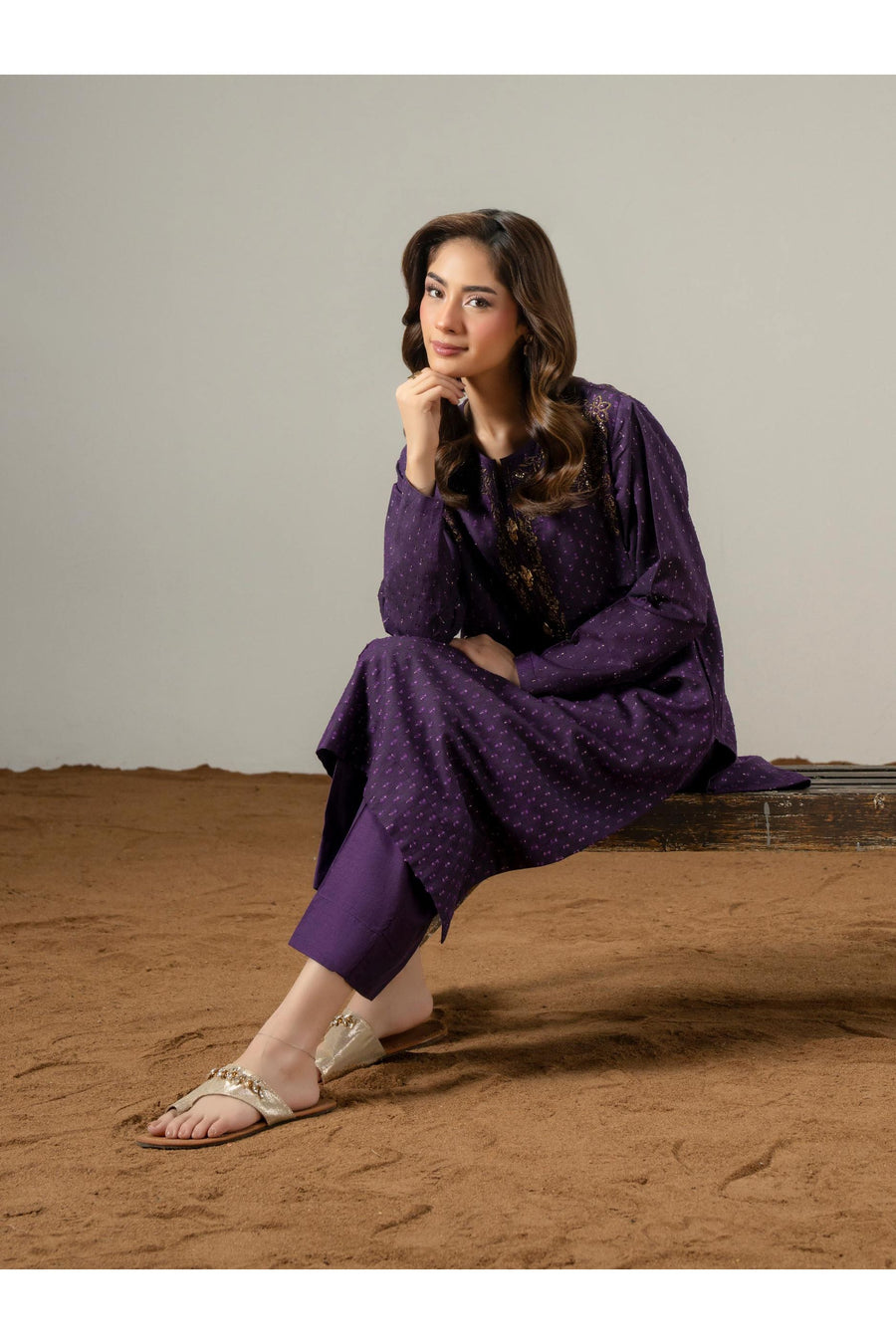 Embroidered 2 Piece Jacquard Suit Set