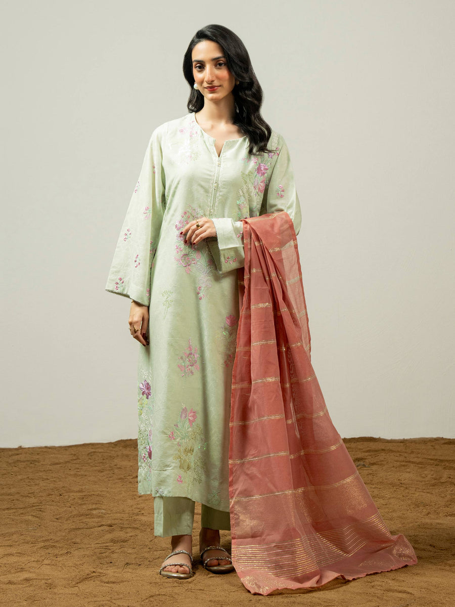 3 Piece Jacquard Suit-Embroidered (Pret) - Pehnaawaa