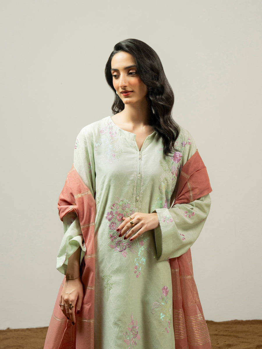 3 Piece Jacquard Suit-Embroidered (Pret) - Pehnaawaa