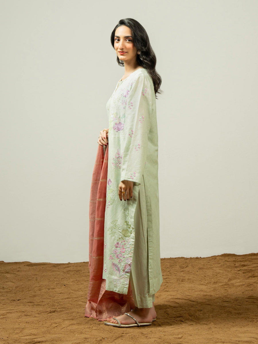 3 Piece Jacquard Suit-Embroidered (Pret) - Pehnaawaa