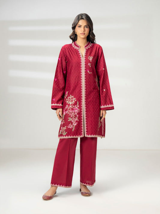 2 Piece Jacquard Suit-Embroidered (Pret) - Pehnaawaa