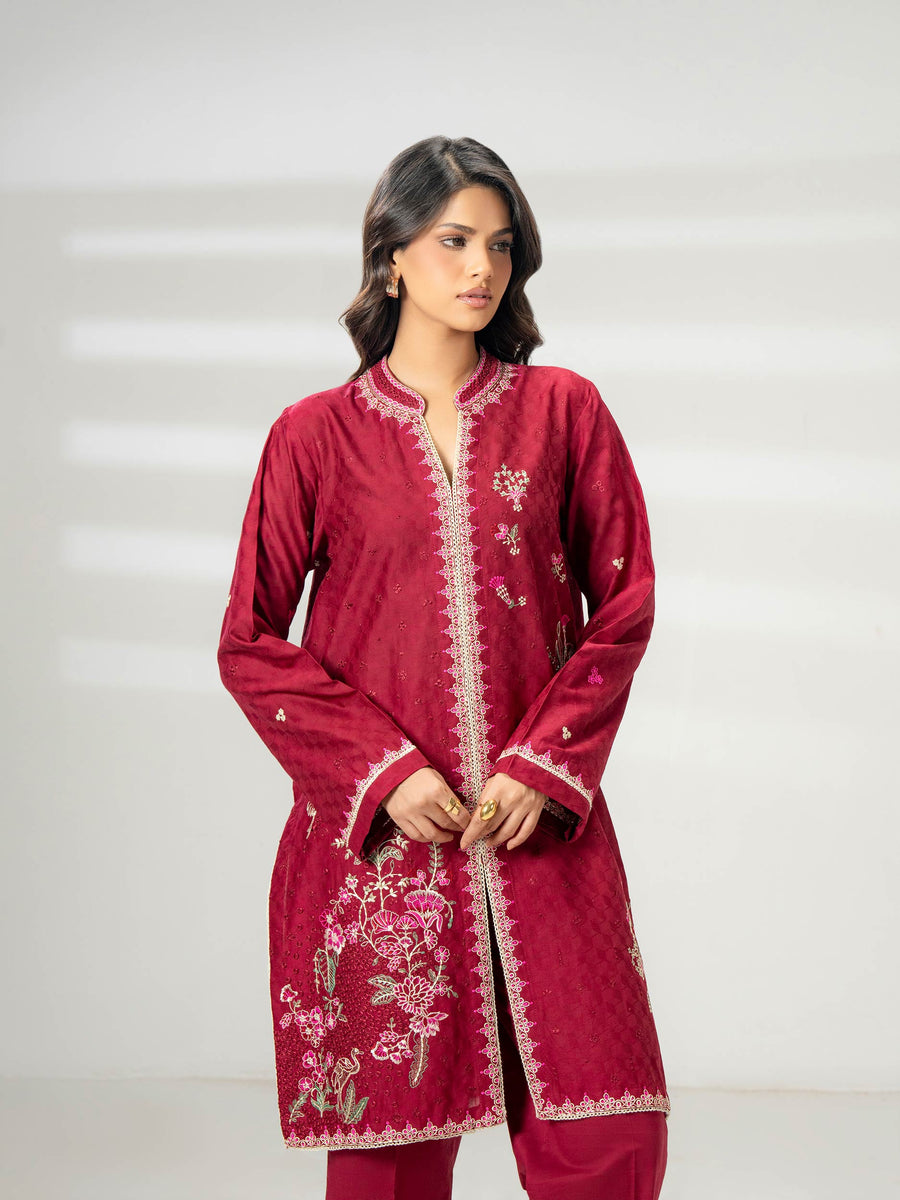 2 Piece Jacquard Suit-Embroidered (Pret) - Pehnaawaa