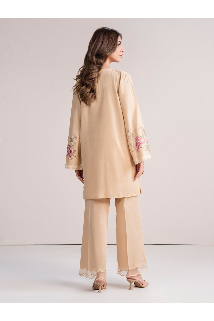 Cream Dobby 2-Piece Coord Set | Floral Resham Embroidery