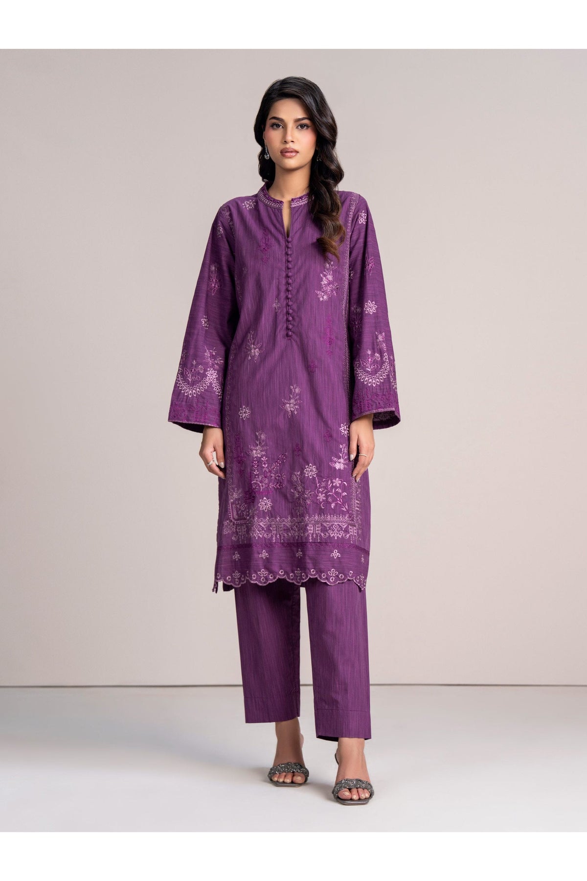 Plum Viscose 2-Piece Salwar Kameez | Schiffli Embroidery