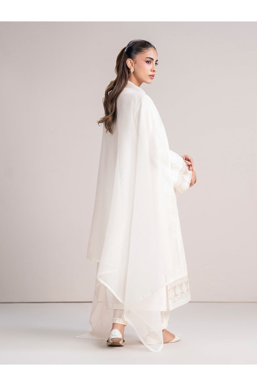 Ivory Cotton Net 3-Piece Suit | Sequin-Tilla & Organza