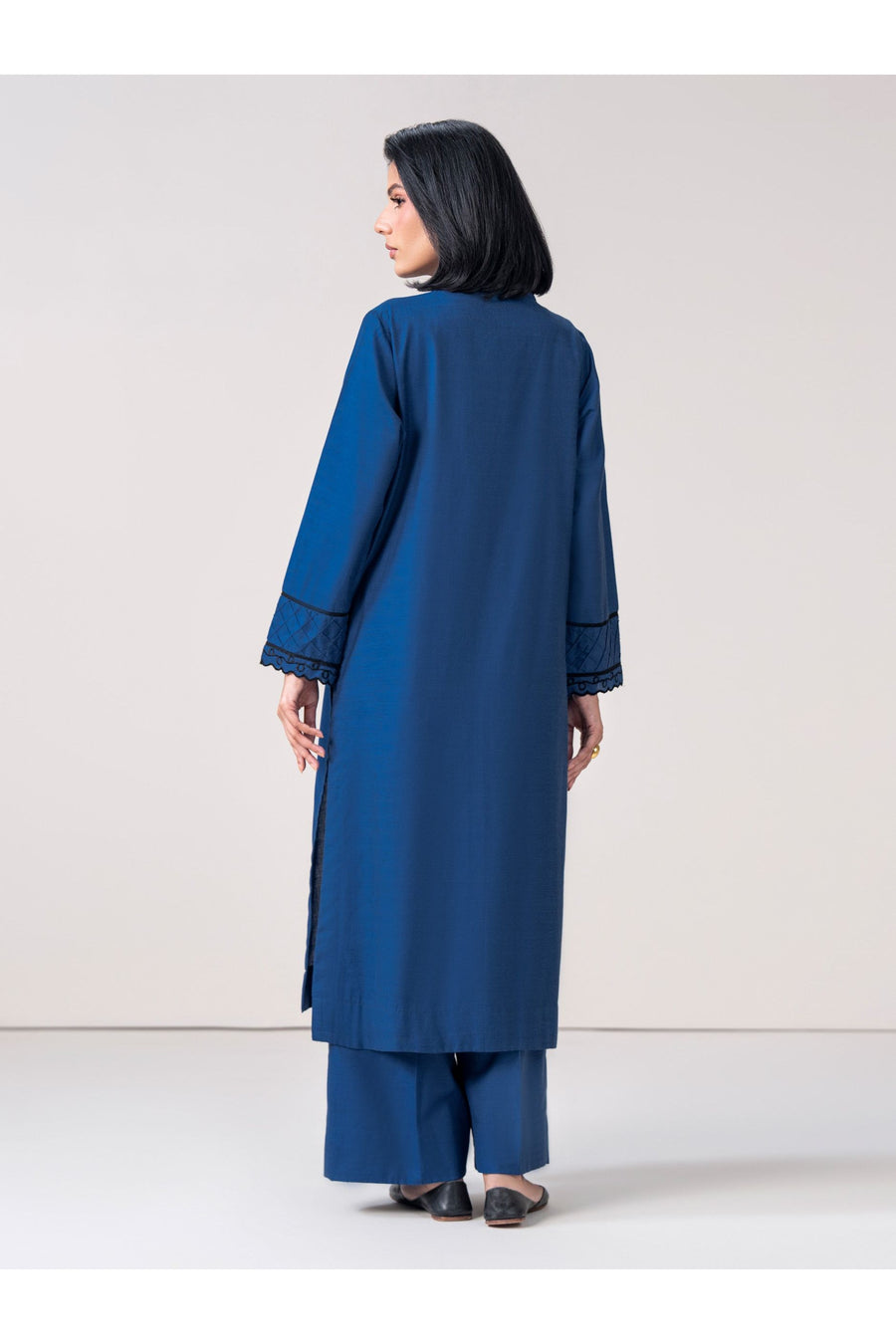 Slate Blue Cotton 2-Piece Salwar Kameez | V-Neck Resham