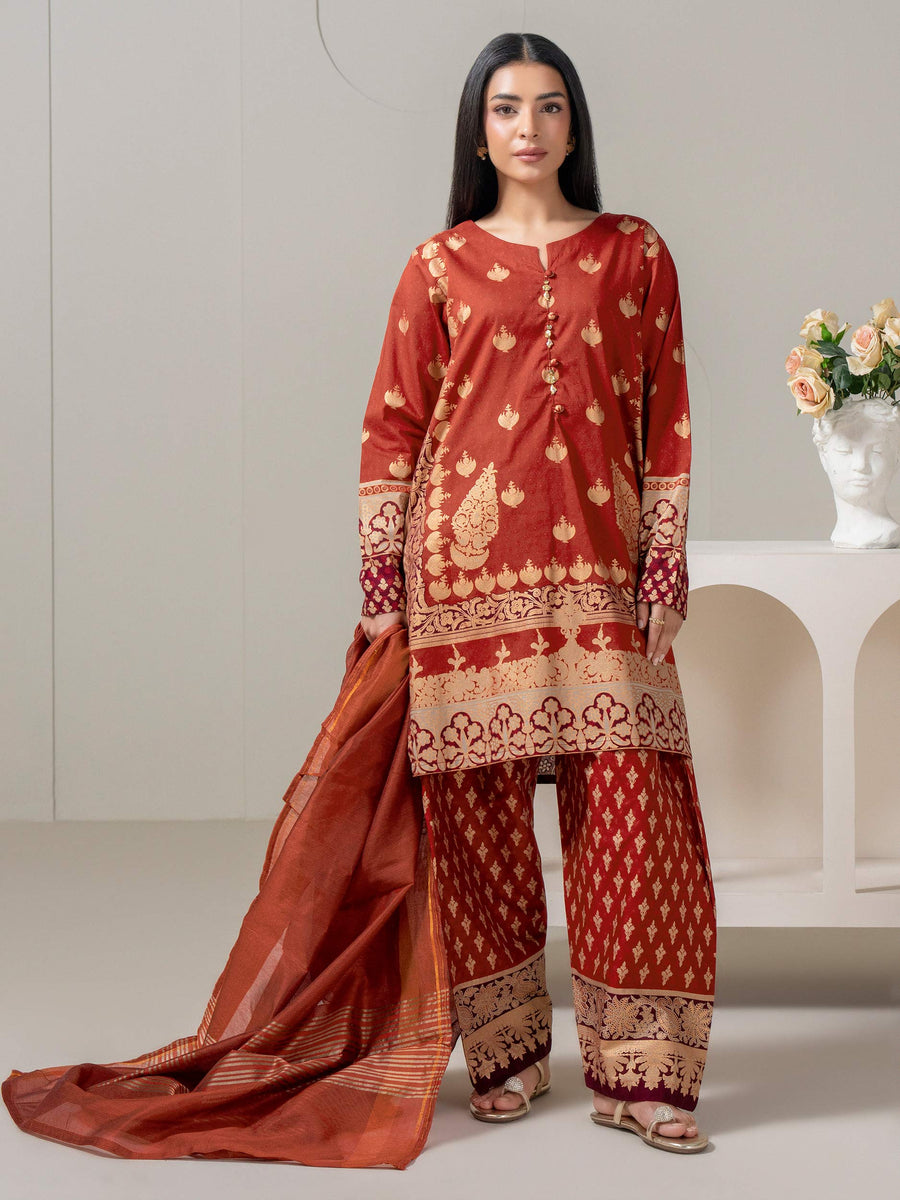 3 Piece Lawn Suit-Paste-Print (Pret) - Pehnaawaa