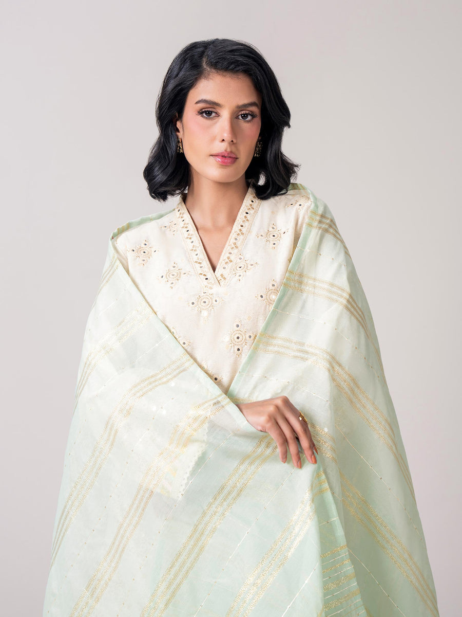 3 Piece Self Jacquard Suit- Embroidered (Pret) - Pehnaawaa